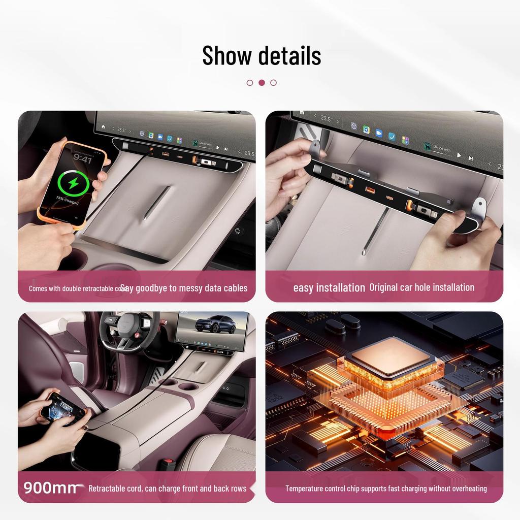 YU7/SU7 Under-Screen Fast Charging Car Charger with Retractable Cable 