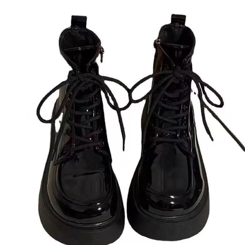 2025 Vår Nye Dame Støvler Mote Retro Tykksålede Høye Fritidsstøvler Allsidig Britisk Stil Stor Hode Stropp Korte Støvler