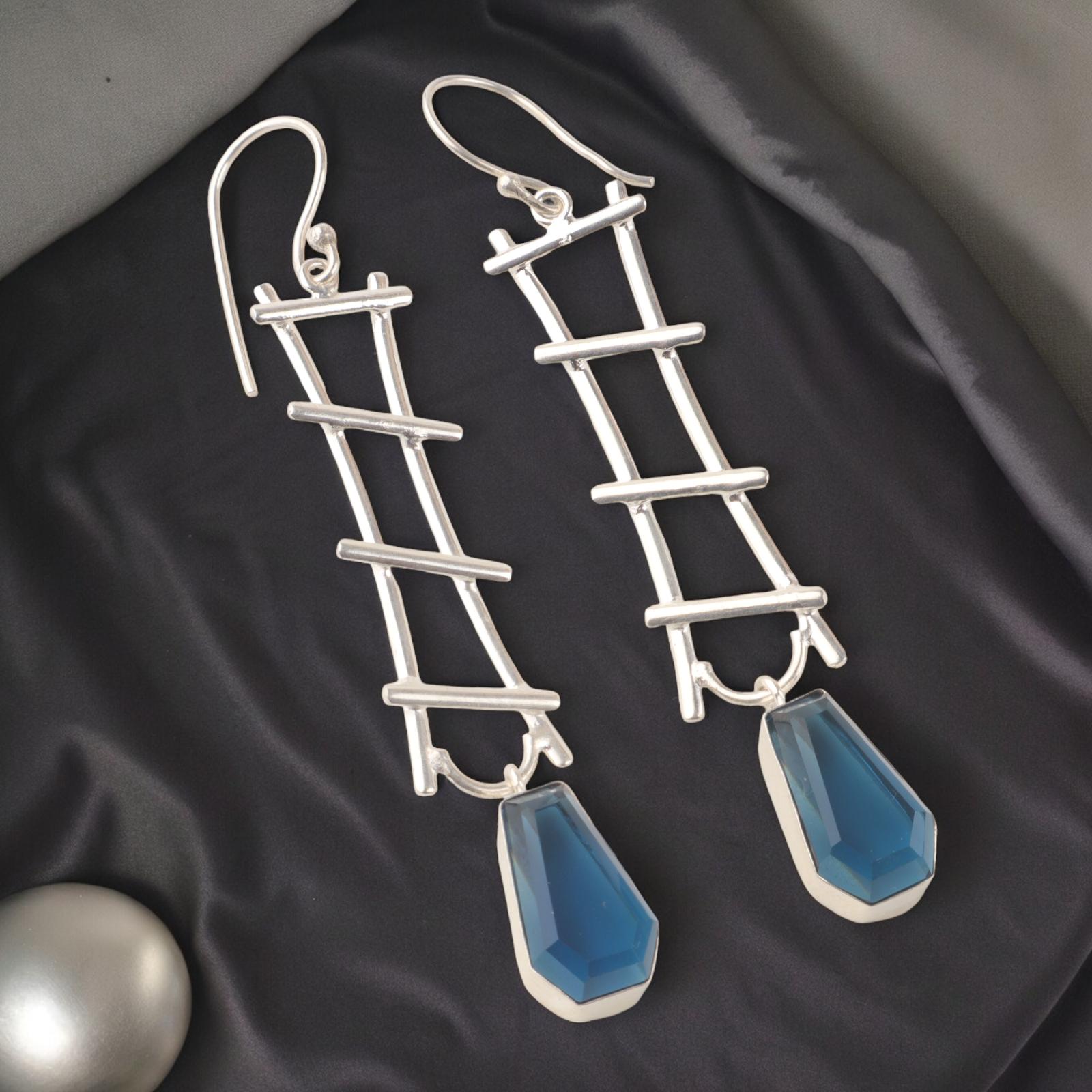 

London Blue Topaz Gemstone 925 Sterling Silver Jewelry Handcrafted Earrings3.33 EE-133-9