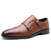 Britain Gentleman Retro Men Pointed Monk Strap Loafter Patchwork Flats Leather Shoes Casual Loafers Formal Dress Footwear