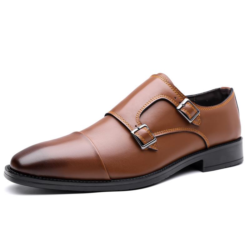 Britain Gentleman Retro Men Pointed Monk Strap Loafter Patchwork Flats Leather Shoes Casual Loafers Formal Dress Footwear