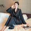 Spring and Summer New Ice Silk Pajamas Women's High-end French Simple Jacquard Lazy Wind Long-sleeved Trousers Loungewear Set