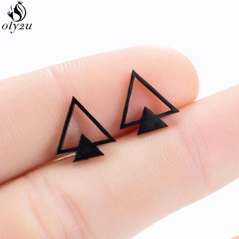 Mini Stainless Steel Geometric Earrings Black for Women Men Heart Triangle Leaf Volleyball Ear Studs Punk Piercing Pendientes