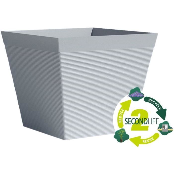 Square Pot - GARDEN ID - Green Care Impact Blue-Grey - 39 X 33 Cm - 10-year Guarantee - 100% Recycled - UV/frost Resistant
