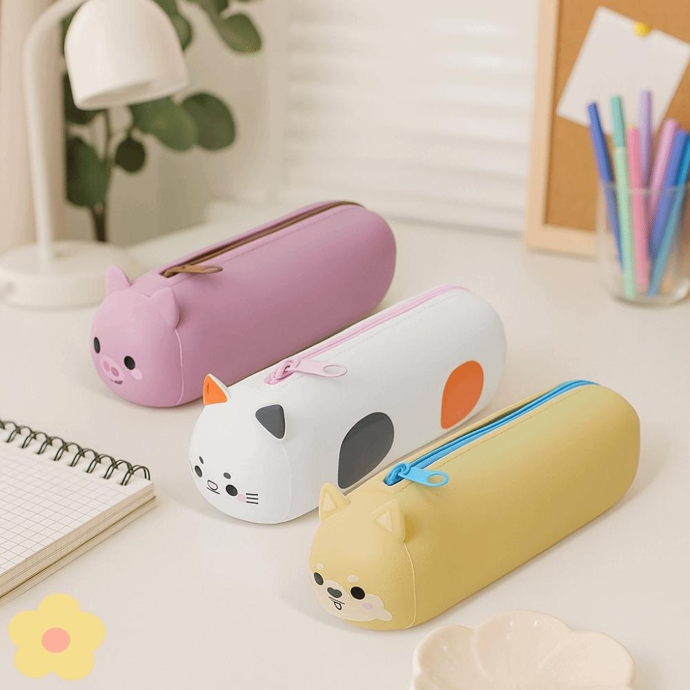 Large Capacity Portable Stationery Box Soft Texture Cartoon Animal Pencil Case  Daily Use