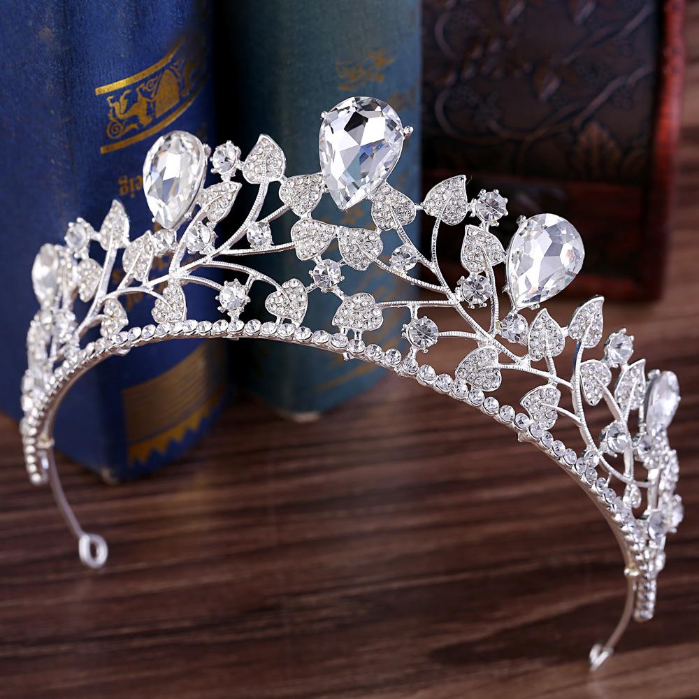 Personalized Style High-end Diamond-encrusted Baroque Wedding Tiara, Wedding Accessories, Leaf Bridal Crown