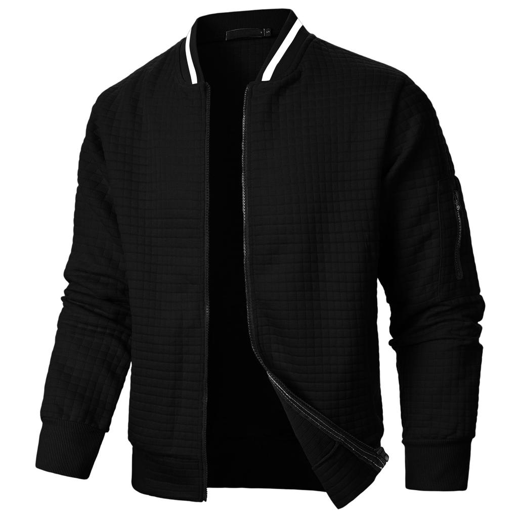 Men's Casual Color Block Jacket with Stand Collar, Long Sleeves and Pockets