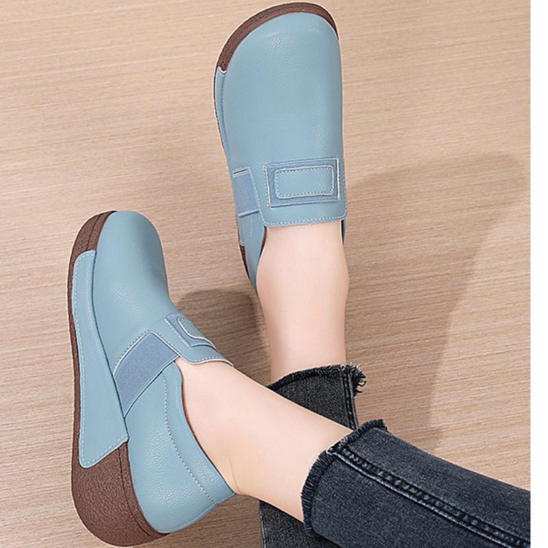 Soft Leather Women Platform Shoes Fashion Wedge Heels Elastic Loafers Elegant Mother Shoes Casual Walking Shoes
