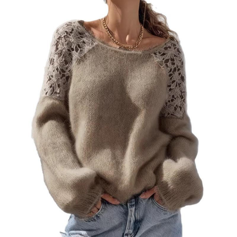 Damen Pullover mit langen Ärmeln, handgehäkelt, aus Kunstmink, Strickpullover