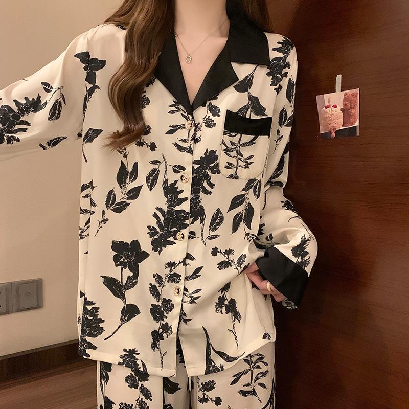Spring and Autumn Women's Landscape Painting Long Sleeve Long Pants Pajamas Homewear Set Pajamas Homewear Set