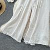 Summer Women Chic Boho Elastic Waist Wide Leg Ankle Length Pant Trouser With Pocket