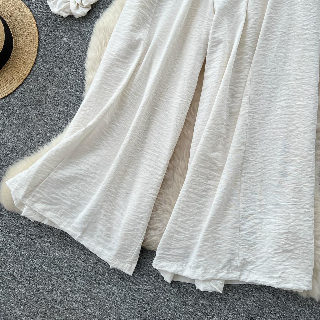 Summer Women Chic Boho Elastic Waist Wide Leg Ankle Length Pant Trouser With Pocket
