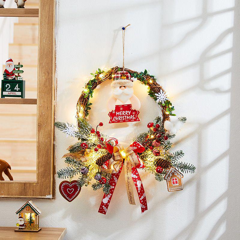 Rattan Christmas Wreath Hanging Ornament for Door & Wall Decoration