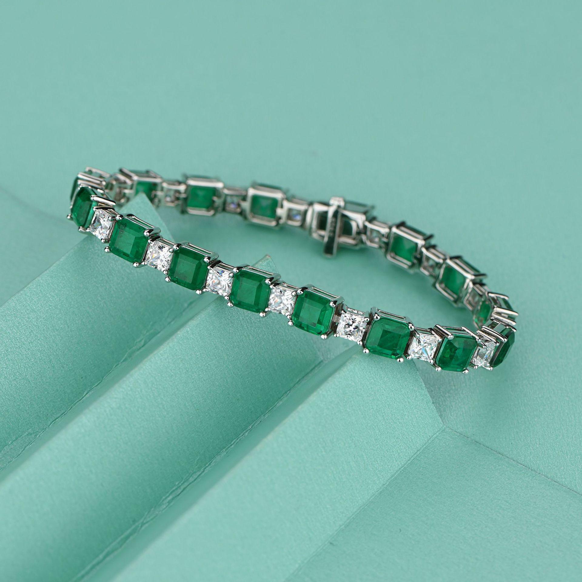 

Xiancan 2021 S925 Silver Ruby and Diamond Square Bracelet - Women s Retro Chic 17 cm