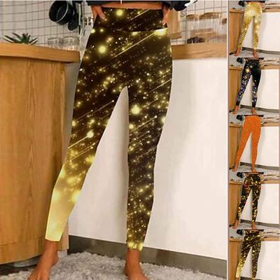 Damen-Stretch-Yoga-Leggings mit glitzerndem Meteorschauer-Motiv, für Fitness, Laufen, Fitnessstudio, Sport, aktive Hose