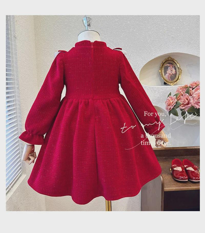 Girls' Winter New Style Chinese Princess Dress: Red New Year Outfit