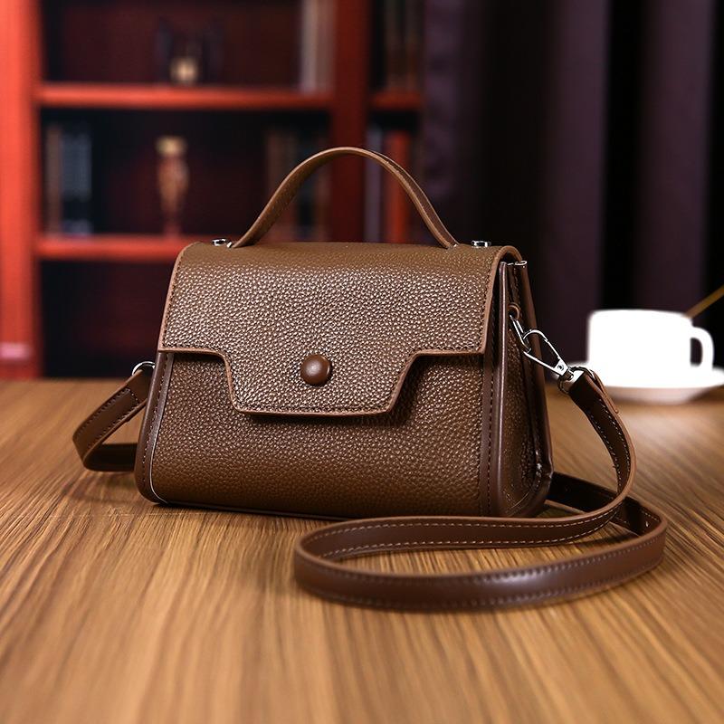 New first-layer cowhide messenger bag simple portable retro niche texture light luxury women's bag