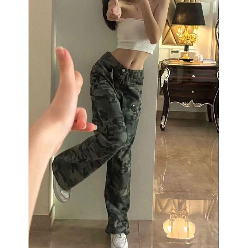 Damen Sommer Camouflage Overalls - Retro Hip-Hop Stil High Street Mode Jeans