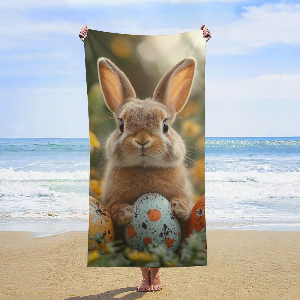 Easter Bunny Eggs Designed Beach Towel Large Towel, Super Absorbent, Quick-Dry, Fashionable Decorative Beach Towel Bath