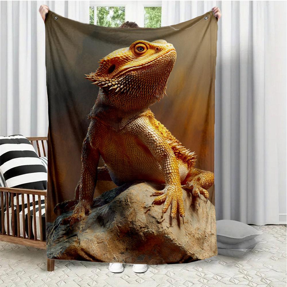 

Realistic beard lizard Flannel printed blanket suitable for all seasons suitable for living room office sofa and travel 75x100cm (30x40inch)