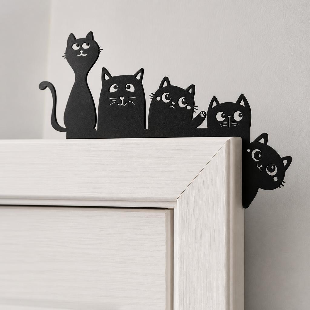 Metal Cat Door Frame Decoration Five Cats Cartoon Style Iron Art Indoor Door Top Ornament Festive Door Corner Accent 20x13 Small Size