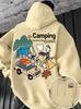 Camping Cartoon Outdoor Hoodie Unisex Herren Damen Zelt Auto Natur Grafik Rückendruck Lässig Wandern Streetwear Pullover Sweatshirt