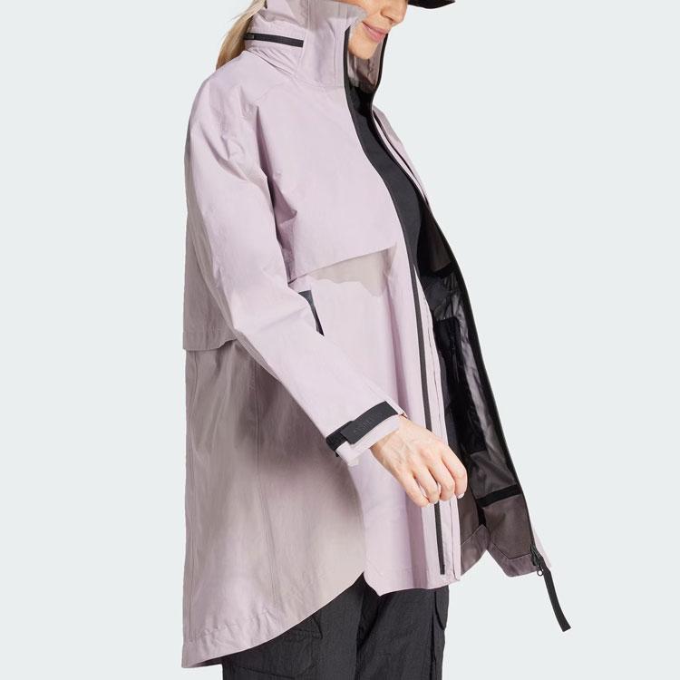 Adidas Myshelter Rain.Rdy Parka Pruhovaný barevný blok Sportovní ležérní bunda s kapucí Dámská bunda světle růžová IR6158