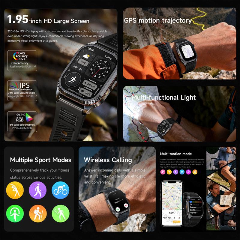 Military Grade Outdoor GPS Smart Watches Men Compass Heart Rate BT Call LED Flashlight IP68 Waterproof Swim Smartwatch New