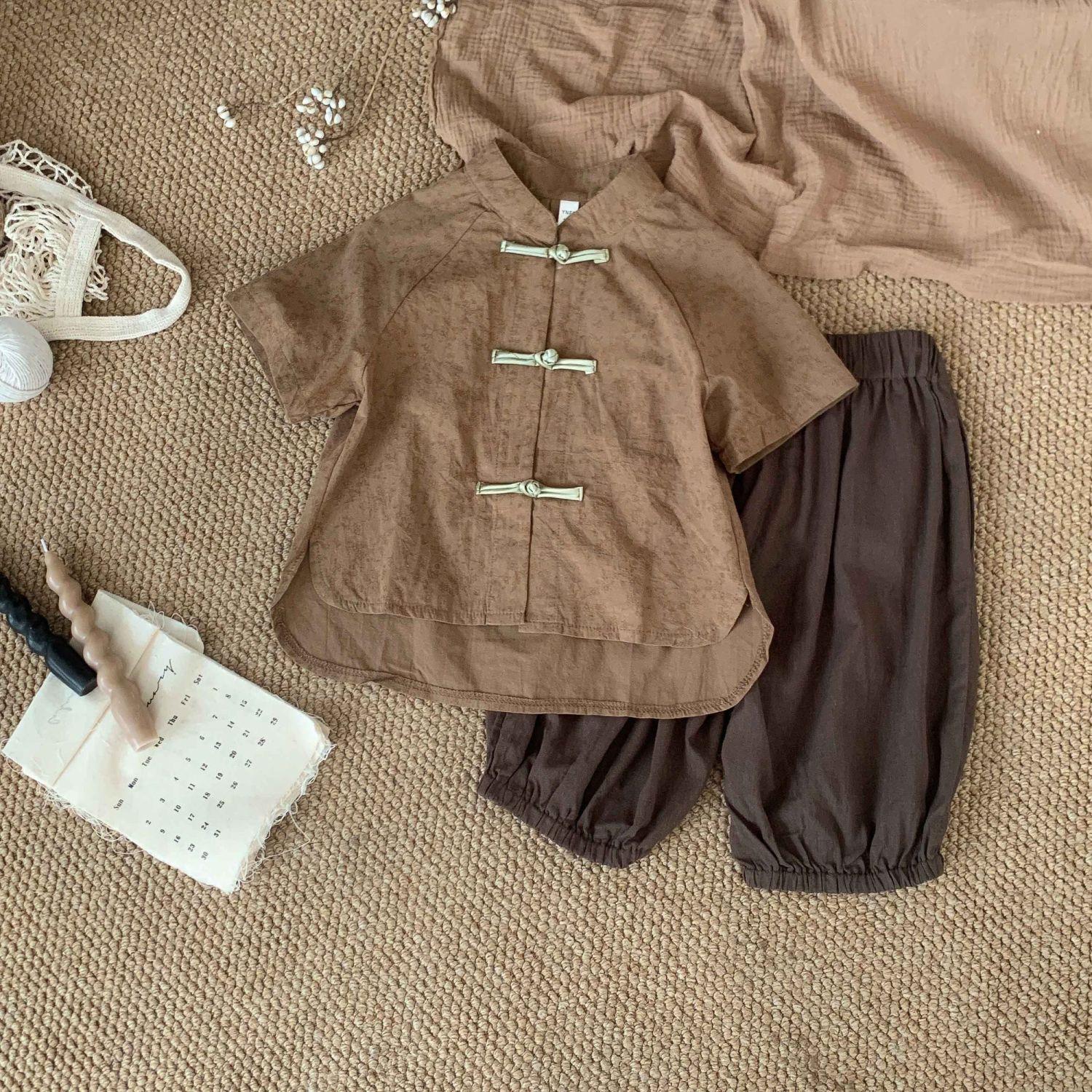 

Летний детский комплект с короткими рукавами, классный наряд в стиле ханьфу в стиле Тан 90