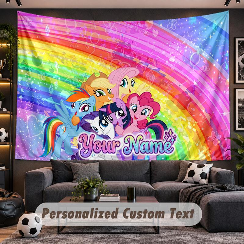 Wall Hanging Tapestry Custom NameMy Little Pony Pattern Personalized Printed Fabric Wall Decor