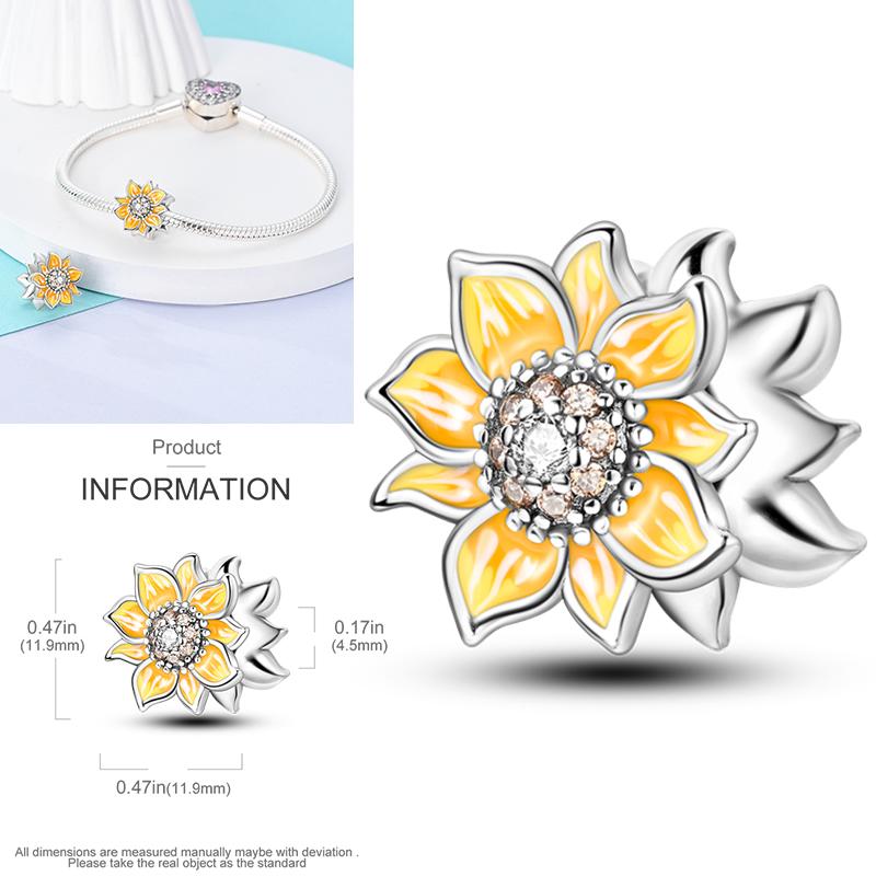 New Copper Charms Beads Sunflower Flower Daisy Original Charm Pendant Fit Charm Bracelets Diy Jewelry Birthday Gift