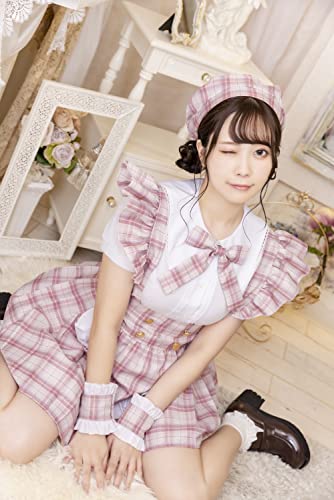 Clearstone Lyrical Palette Cosplay Halloween Idol Check Maid Dress for Women, Pink