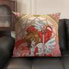 Anime C-Cardcaptor S-Sakura Pink Cushion Cover Natural Linen Organic Fabric Double-Sided Printing Sofa Home Decor Pillow Case