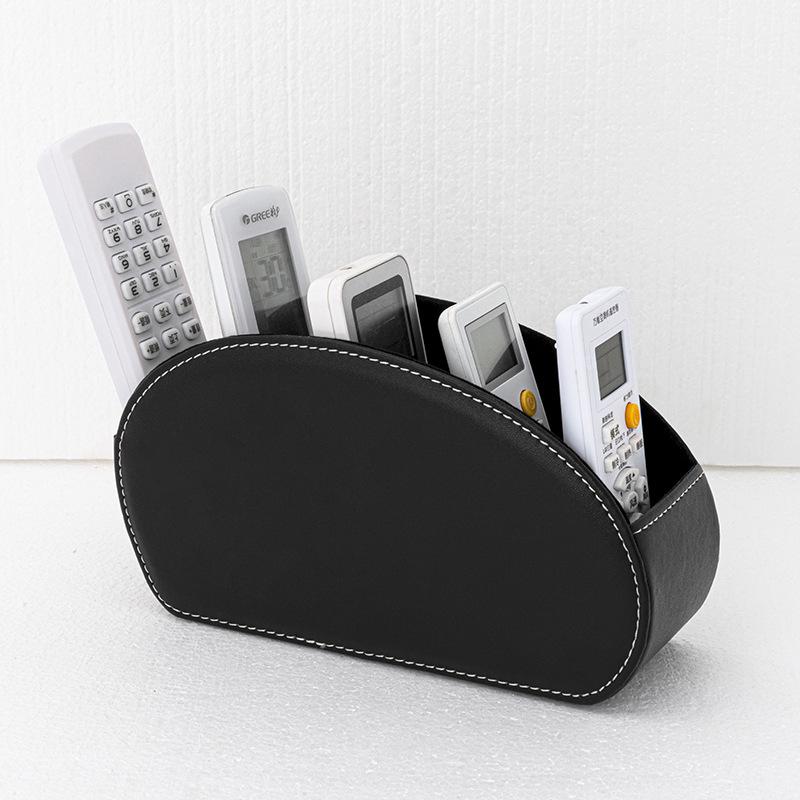 Remote Control & Desktop Organizer, PU Leather, 5-Compartment Storage Box for Office and Cosmetics