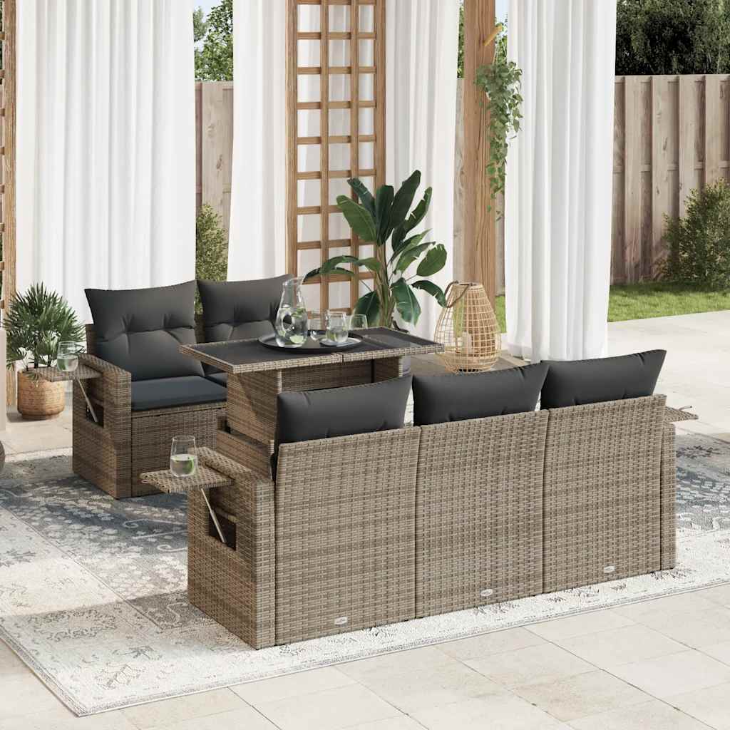 Vidaxl 6-Cz. Set di Mobili da Giardino con Cuscini, Grigio, Polyrattan