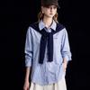 Wudao 100% Cotton Intellectual Style Knit Shawl & Striped Shirt Set