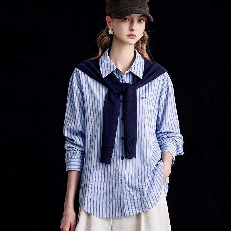 Wudao 100% Cotton Intellectual Style Knit Shawl & Striped Shirt Set