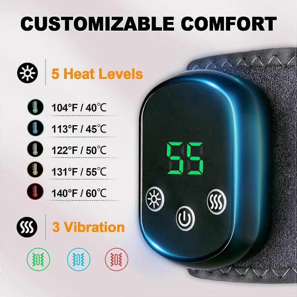 Wireless Wrist Heating Pad with 5 Heat Levels and 3 Vibration Modes, Rechargeable Heating Pad for Work, Travel and Exercise, Fits Left and