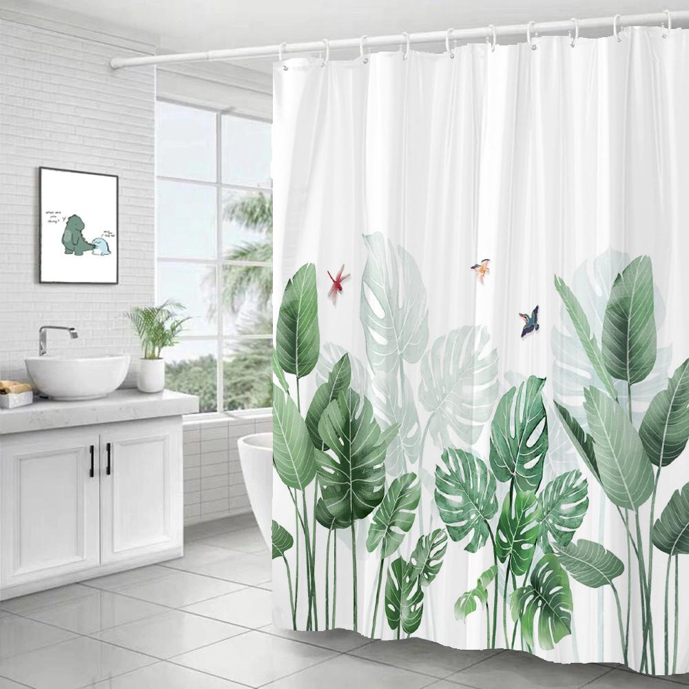 High Quality Green Plant leaves Fabric Shower Curtain Waterproof Monstera leaf Bath Curtains for Bathroom Decor with Hooks