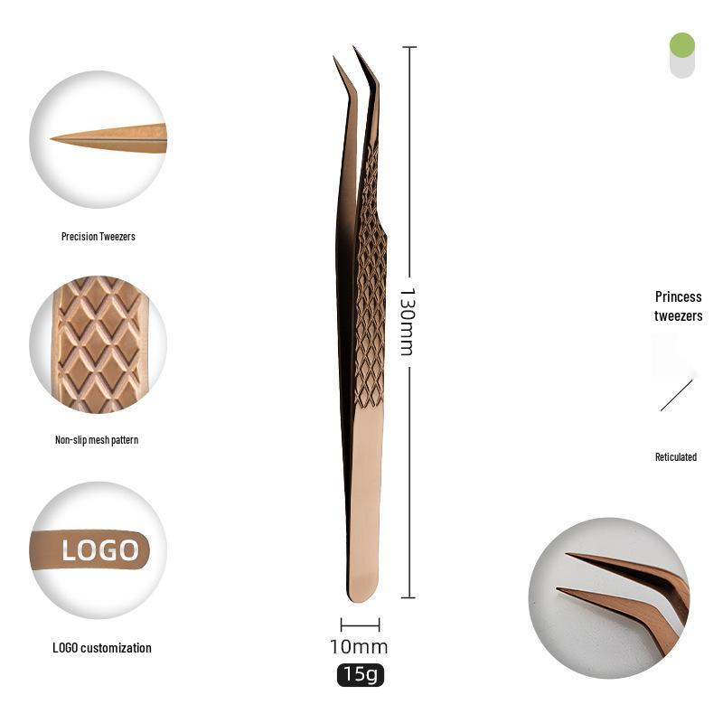 Golden Feather Stainless Steel Eyelash Tweezers for Grafting and Extensions
