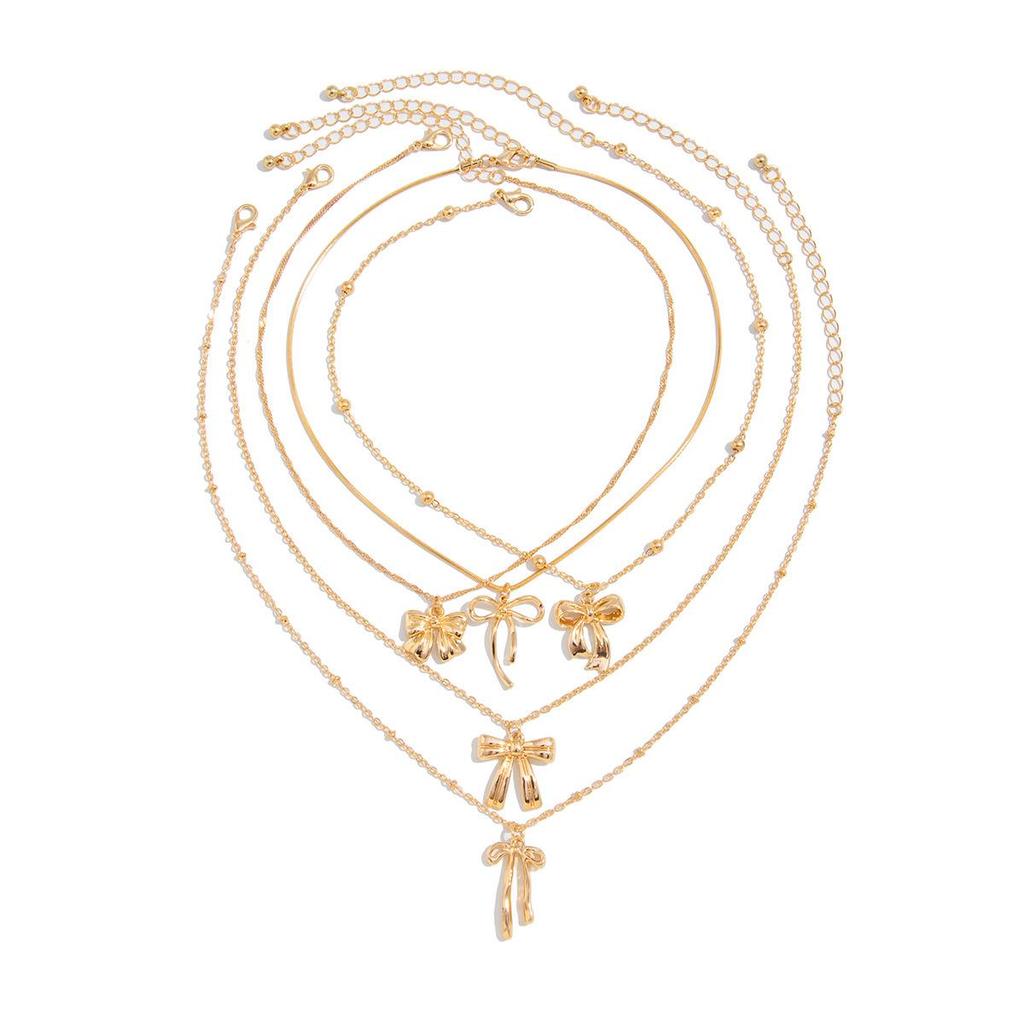 Trendy Metal Bowknot Heart Layered Clavicle Necklace