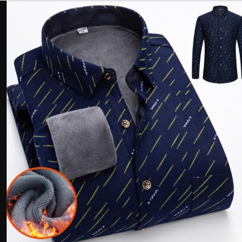 Autumn and Winter Thickened Men's Plaid Long-sleeved Warm Turn-down Collar Button Shirt Classic