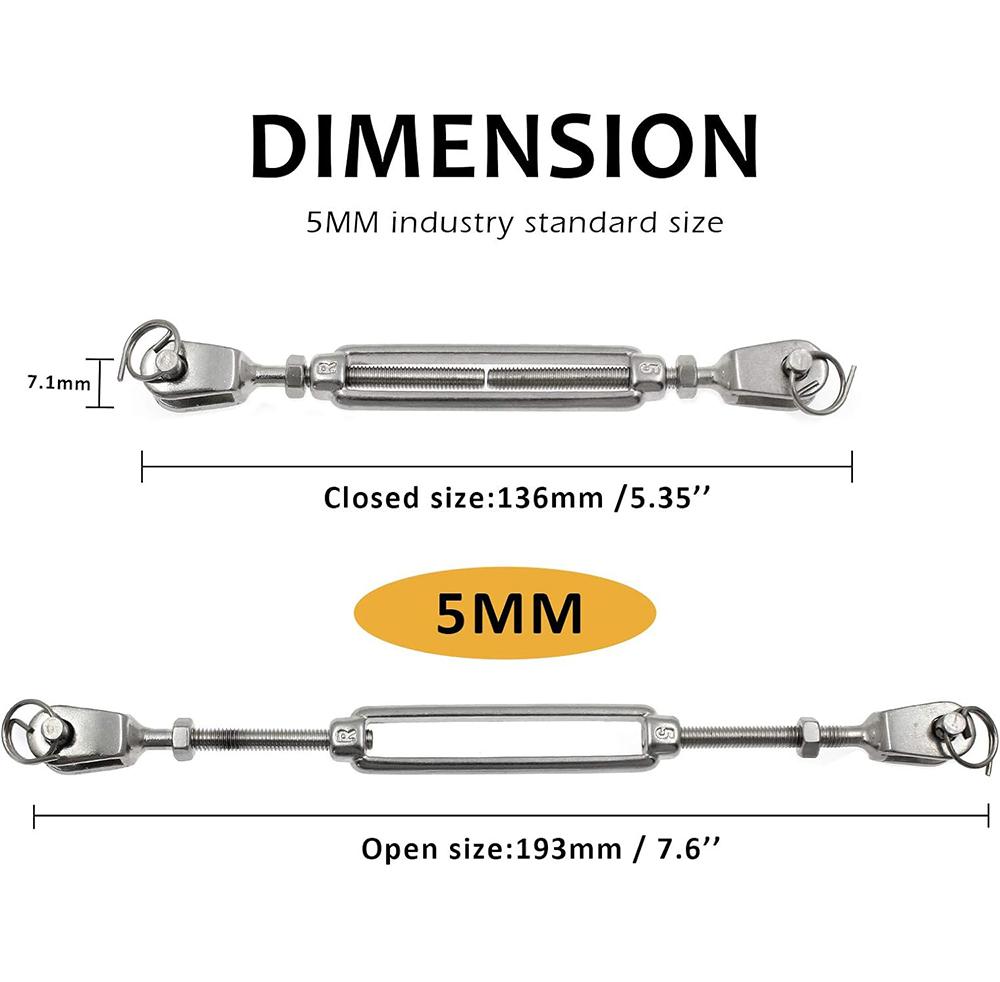 2Pcs 304 Stainless Steel Jaw and Jaw Turnbuckles M5 M6 M8 M10 M12 M14 M16 for Tensioning Cable Rope Chain
