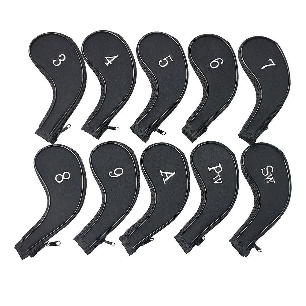 

10-Piece Golf Iron Club Zipper Protective Covers - High Quality чорний