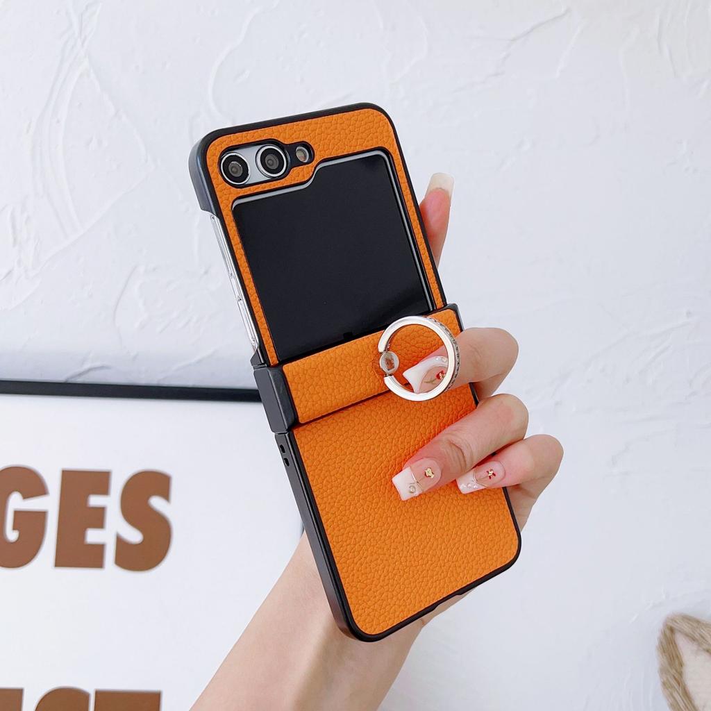 Suitable for Samsung Z Flip6 mobile phone case Z Flip5 lychee pattern ring buckle folding screen anti-drop case X Flip