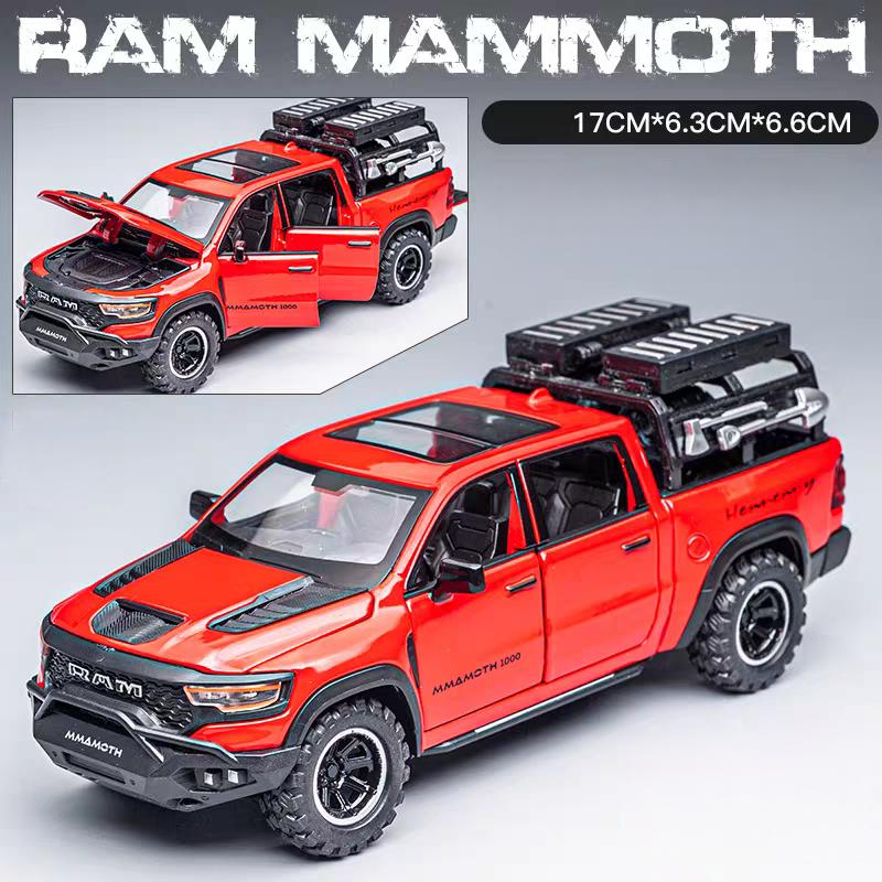 Dodge Hennessey Mammoth 1000 TRX Off-Road Pickup Truck Simulation Diecast & Toy Vehicles Sounds & Light Pull Back Car 1:32 Alloy Model