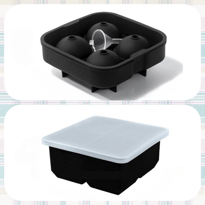 

2 шт. Многоразовые и не содержащие БФА силиконовые формы для кубиков льда для виски Большие квадратные и шарообразные лотки для кубиков льда 4 ячейки Форма для больших кубиков льда 2Pcs/set