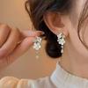 Women's Camellia Zirconia Tassel Earrings - Light Luxury Flower Studs with Fairy Dangle Design