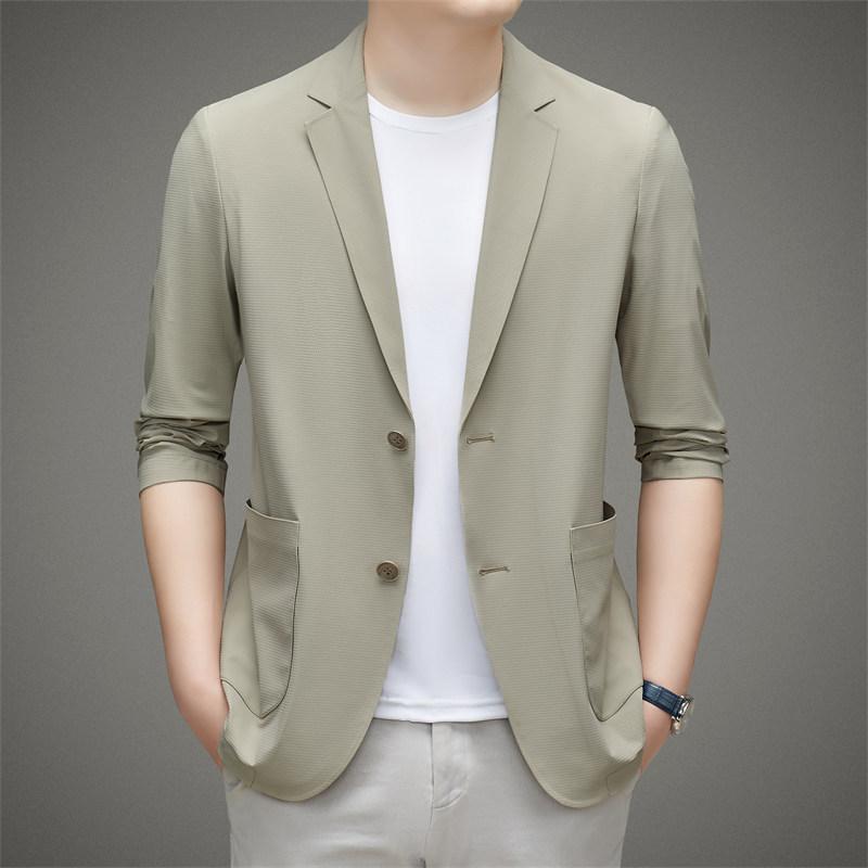 Minimalist Men Casual Blazer Ice Silk Nylon Spandex Seamless High Stretch Sun Protection Cooling Summer Breathable Tech Jacket