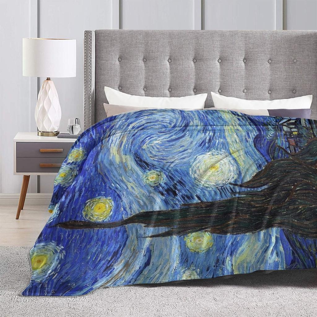 Vincent van Gogh Starry Night Blanket Super Warm Plush Throw Blanket For Couch Chair Airplane Travel Flannel Bedspread Bed Cover